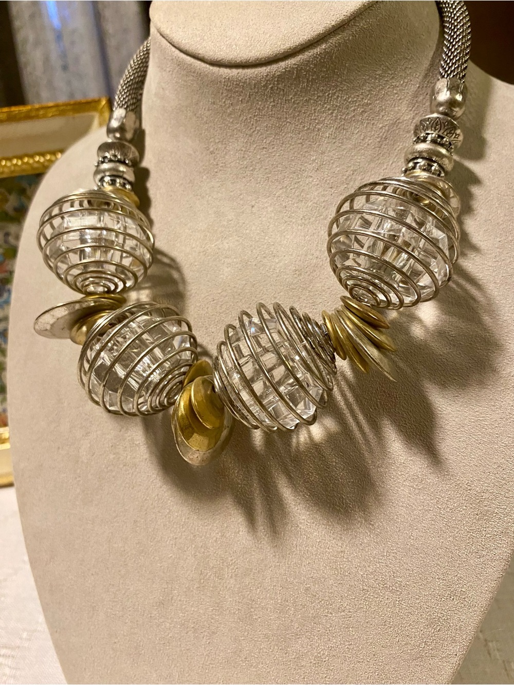 Bold Statement Silver and Gold Wire Orb Necklace